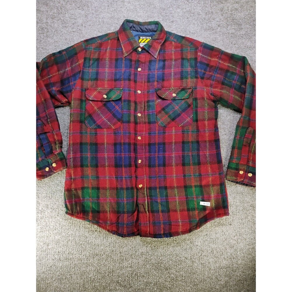 Big Rock Canyon Mens M Red Plaid Flannel Fleece Lined Shirt Jacket Workwear
